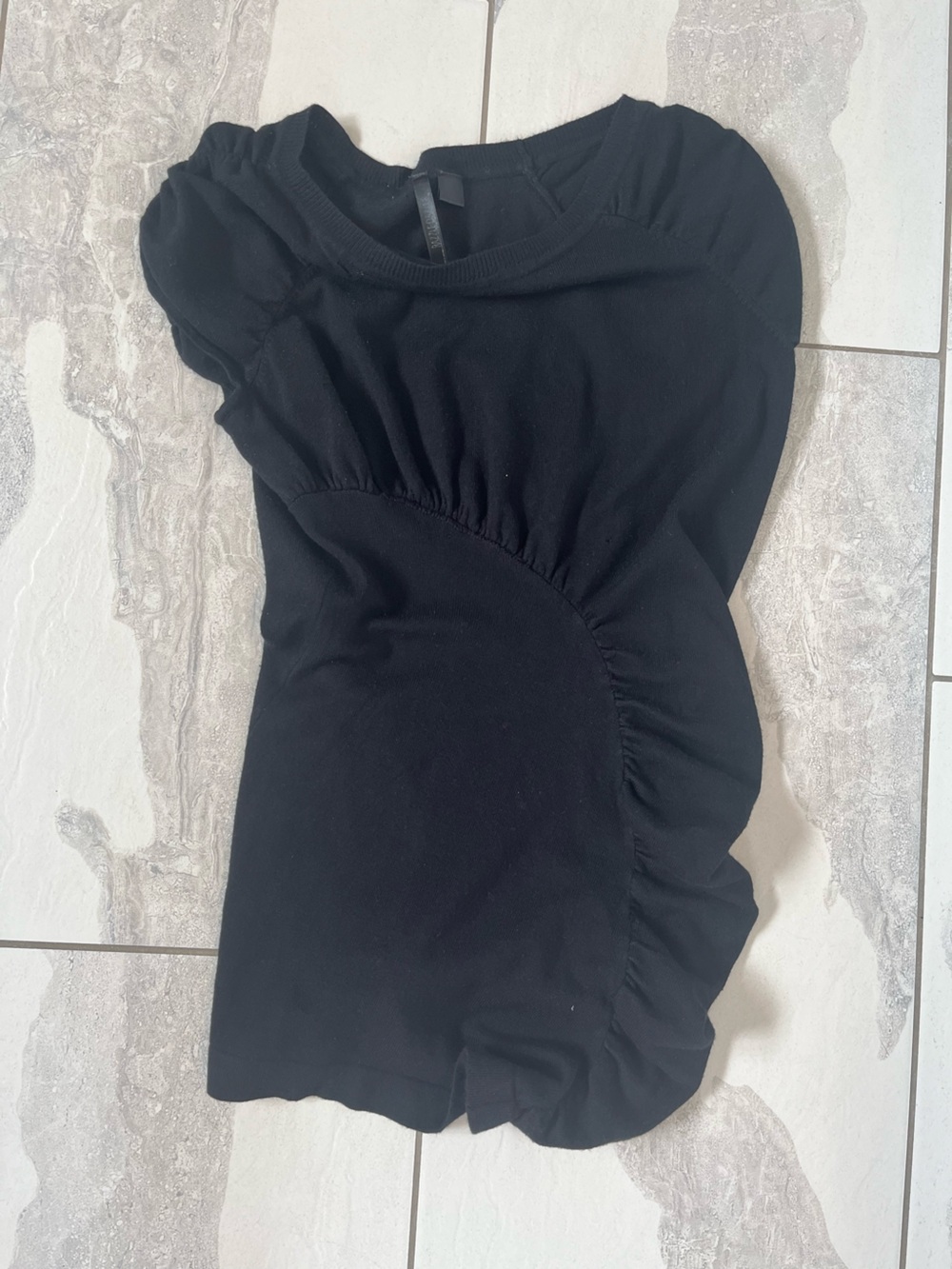 RtA Black Ruched Short Sleeve Top